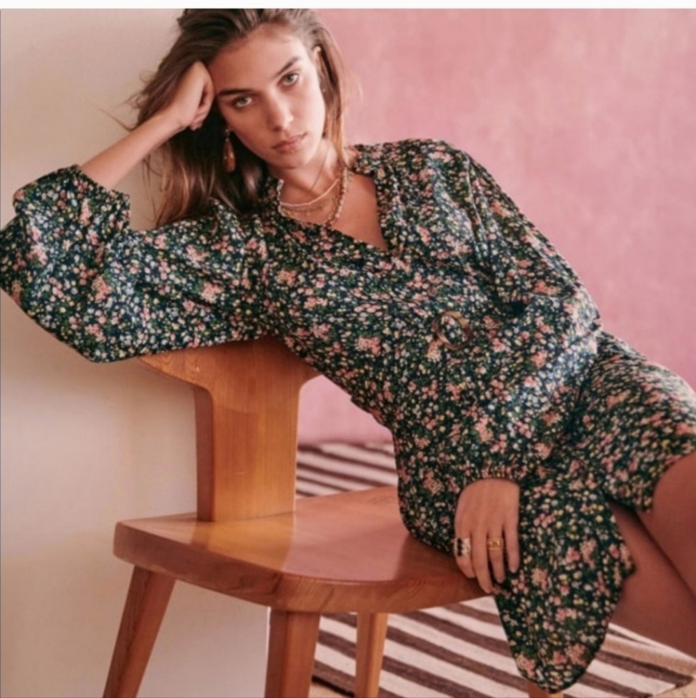 Nwt! Sezane Sobral short dress navy garden print